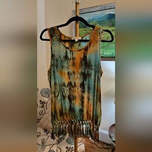 Indigo Thread Company Tie Dyed Fringe Tank Size Small